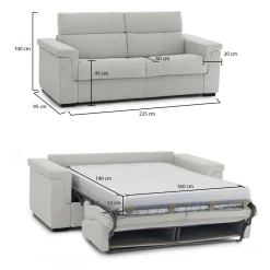 Divano Letto 3 Posti Grigio Chiaro Sfoderabile Contenitore 225x95 cm, Lavabile Made in Italy - Nus