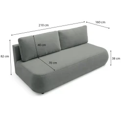 Divano Letto 2 Posti Grigio Contenitore di Apertura a Libro 240x105 cm, Reclinabile - Erbezzo