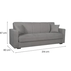 Divano Letto 3 Posti Grigio Contenitore di Apertura Click-clack 222x88 cm, Lavabile - Nogara