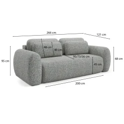 Divano Letto 3 Posti Grigio Contenitore di Apertura a Libro 266x121 cm, Reclinabile - Sessame