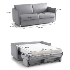 Divano Letto 2 Posti Grigio Sfoderabile Contenitore 160x95 cm, di Apertura a Ribalta Made in Italy - Follina