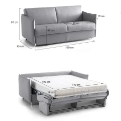 Divano Letto 2 Posti Grigio Sfoderabile Contenitore 180x95 cm, di Apertura a Ribalta Made in Italy - Trissino