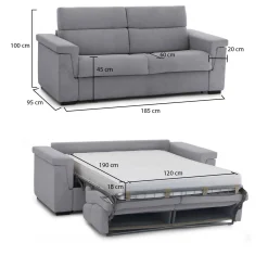 Divano Letto 2 Posti Grigio Sfoderabile Contenitore 185x95 cm, di Apertura a Ribalta Made in Italy - Rigolato