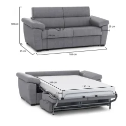 Divano Letto 2 Posti Grigio Sfoderabile Contenitore 185x95 cm, di Apertura a Ribalta Made in Italy - Seui