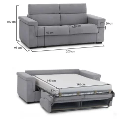 Divano Letto 2 Posti Grigio Sfoderabile Contenitore 205x95 cm, di Apertura a Ribalta Made in Italy - Biscossi