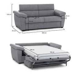 Divano Letto 2 Posti Grigio Sfoderabile Contenitore 205x95 cm, di Apertura a Ribalta Made in Italy - Fisciano