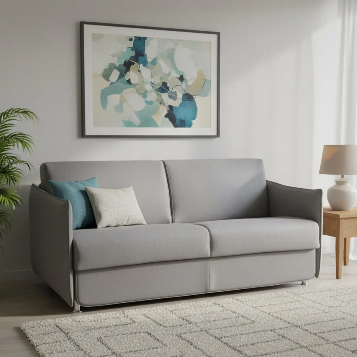 Divano Letto 3 Posti Grigio Sfoderabile Contenitore 200x95 cm, Lavabile Made in Italy - Gravere