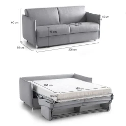 Divano Letto 3 Posti Grigio Sfoderabile Contenitore 200x95 cm, Lavabile Made in Italy - Gravere