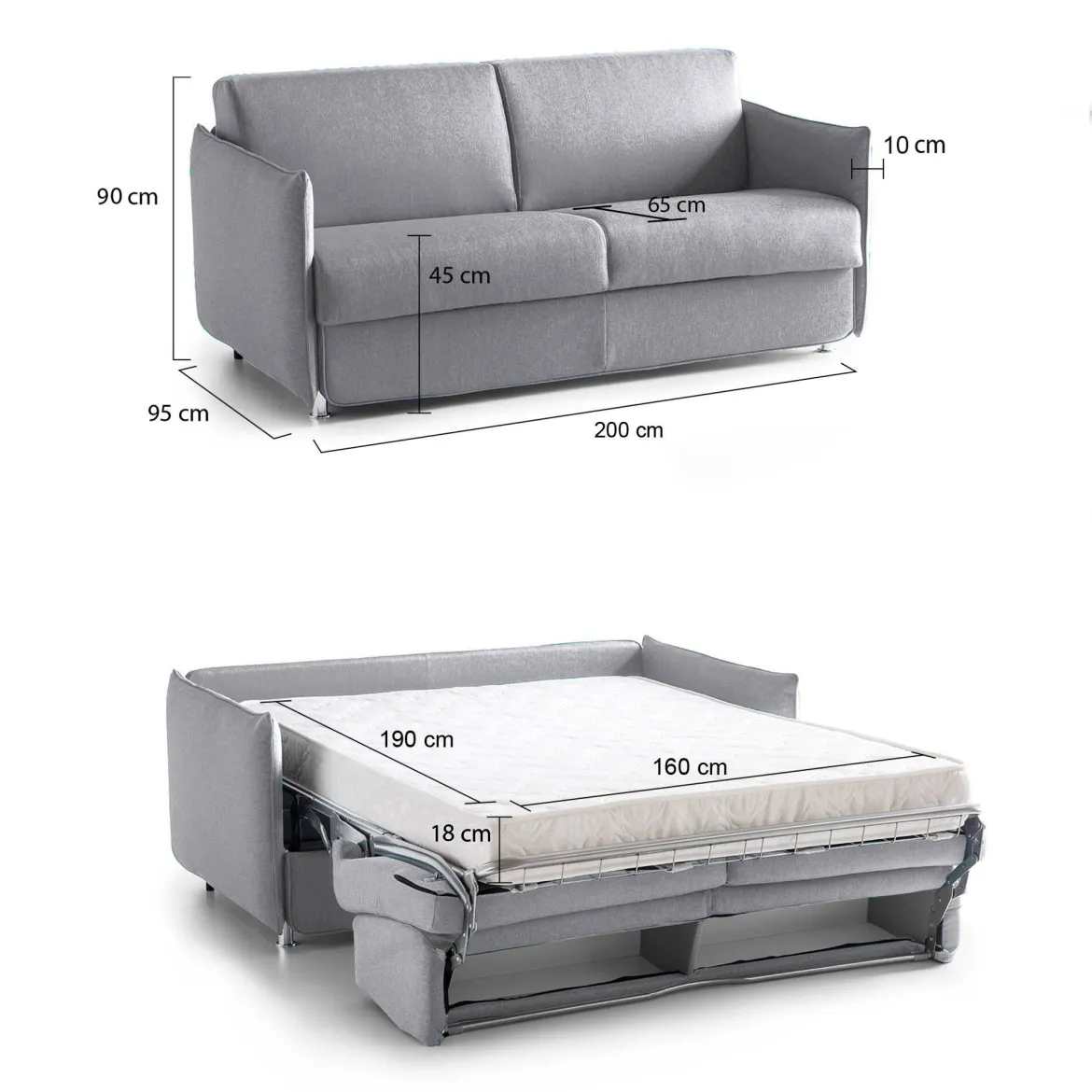 Divano Letto 3 Posti Grigio Sfoderabile Contenitore 200x95 cm, Lavabile Made in Italy - Gravere