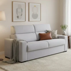 Divano Letto 3 Posti Grigio Sfoderabile Contenitore 220x95 cm, Lavabile Made in Italy - Marcon