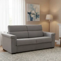 Divano Letto 3 Posti Grigio Sfoderabile Contenitore 225x95 cm, Lavabile Made in Italy - Benedetto