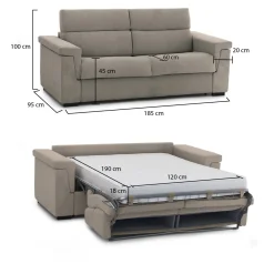 Divano Letto 2 Posti Grigio Tortora Sfoderabile Contenitore 185x95 cm, di Apertura a Ribalta Made in Italy - Rigolato