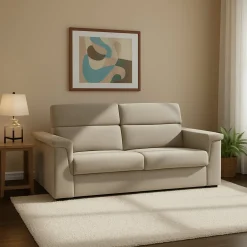 Divano Letto 2 Posti Grigio Tortora Sfoderabile Contenitore 205x95 cm, di Apertura a Ribalta Made in Italy - Biscossi