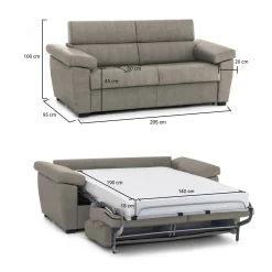 Divano Letto 2 Posti Grigio Tortora Sfoderabile Contenitore 205x95 cm, di Apertura a Ribalta Made in Italy - Fisciano