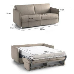 Divano Letto 3 Posti Grigio Tortora Sfoderabile Contenitore 200x95 cm, Lavabile Made in Italy - Cecina