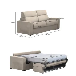 Divano Letto 3 Posti Grigio Tortora Sfoderabile Contenitore 225x95 cm, Lavabile Made in Italy - Benedetto