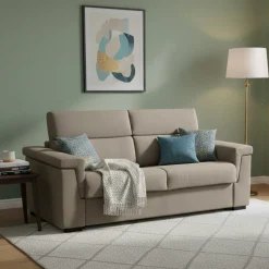 Divano Letto 3 Posti Grigio Tortora Sfoderabile Contenitore 225x95 cm, Lavabile Made in Italy - Nus