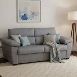 Divano Letto 3 Posti Grigio Tortora Sfoderabile Contenitore 225x95 cm, Lavabile Made in Italy - Trino