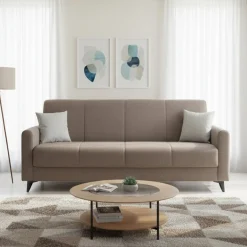 Divano Letto 3 Posti Marrone Contenitore di Apertura Click-clack 220x90 cm, Lavabile - Mulazzo