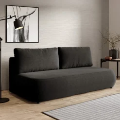 Divano Letto 2 Posti Nero Contenitore Cuscini Sfoderabili 210x106 cm, Reclinabile - Brugnato