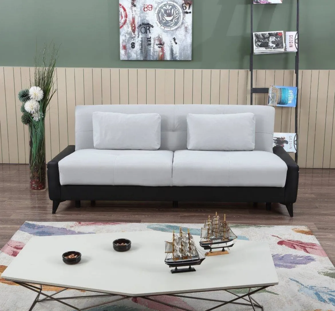 Divano letto 3 posti nero e bianco 207x92cm - Belluno