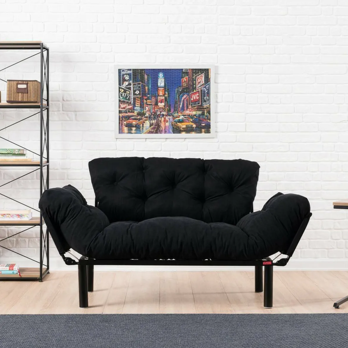 Divano letto 2 posti nero 155x70cm - Guchol