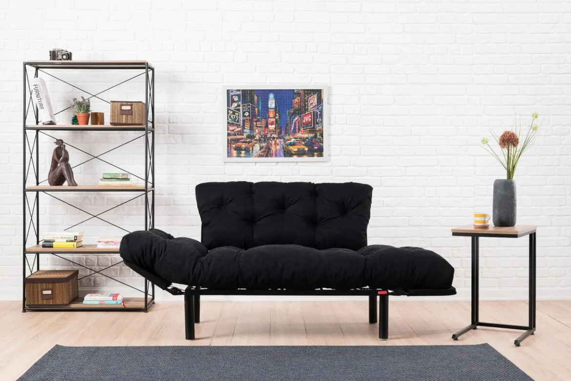 Divano letto 2 posti nero 155x70cm - Guchol