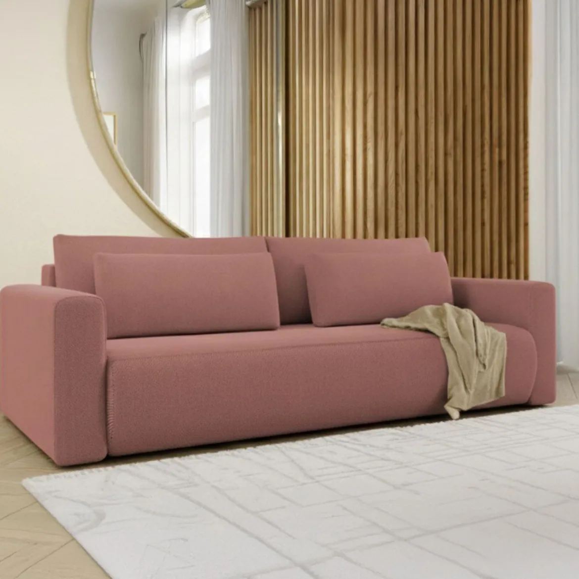 Divano Letto 2 Posti Rosa Contenitore di Apertura a Libro 240x105 cm, Reclinabile - Erbezzo