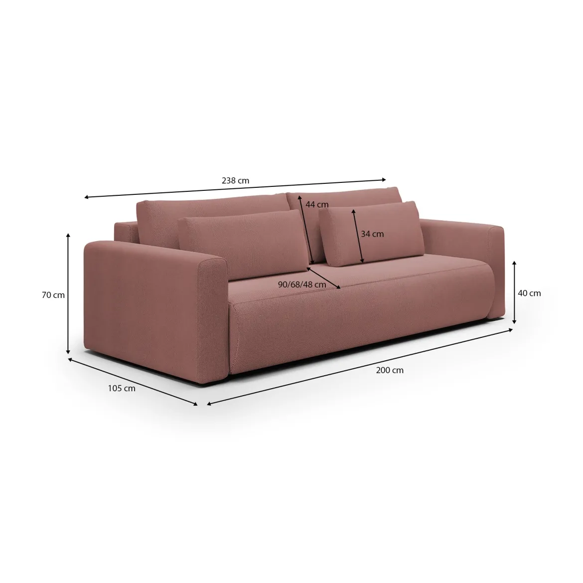Divano Letto 2 Posti Rosa Contenitore di Apertura a Libro 240x105 cm, Reclinabile - Erbezzo