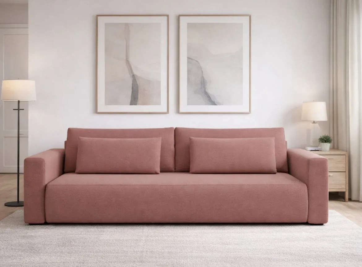 Divano Letto 2 Posti Rosa Contenitore di Apertura a Libro 240x105 cm, Reclinabile - Erbezzo