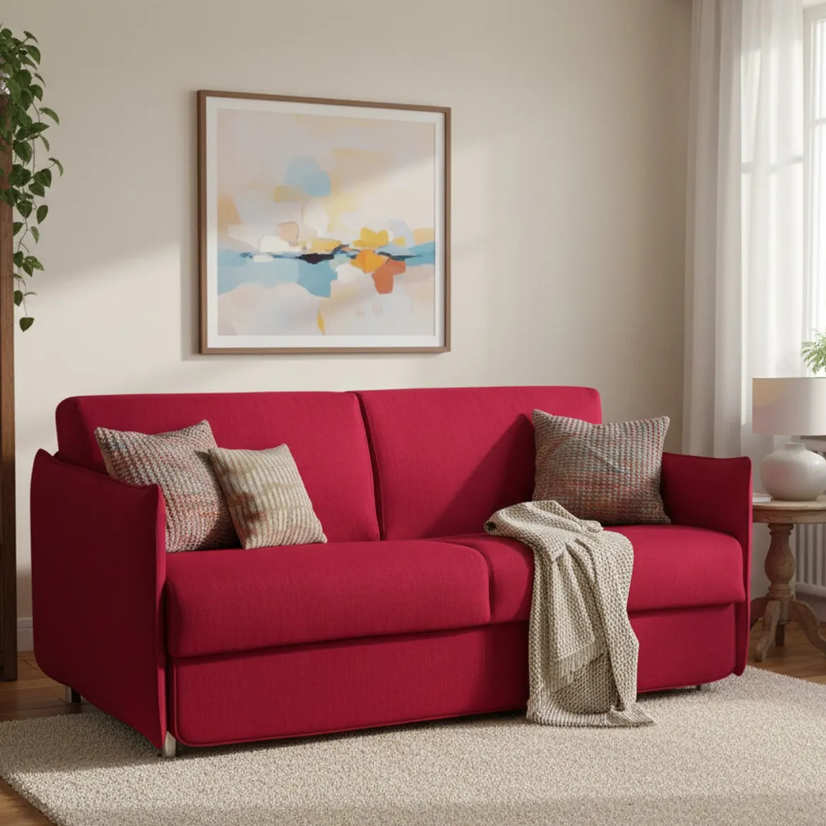 Divano Letto 2 Posti Rosso Sfoderabile Contenitore 160x95 cm, di Apertura a Ribalta Made in Italy - Follina