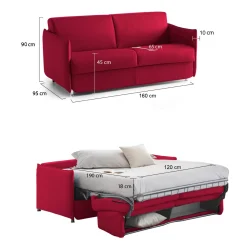 Divano Letto 2 Posti Rosso Sfoderabile Contenitore 160x95 cm, di Apertura a Ribalta Made in Italy - Follina
