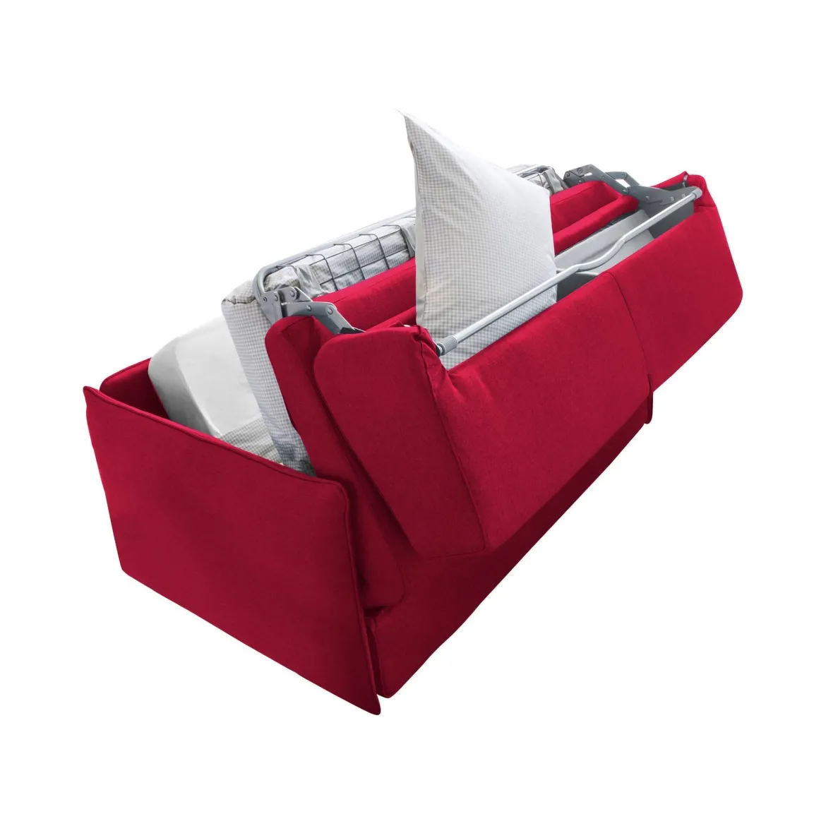 Divano Letto 2 Posti Rosso Sfoderabile Contenitore 160x95 cm, di Apertura a Ribalta Made in Italy - Follina
