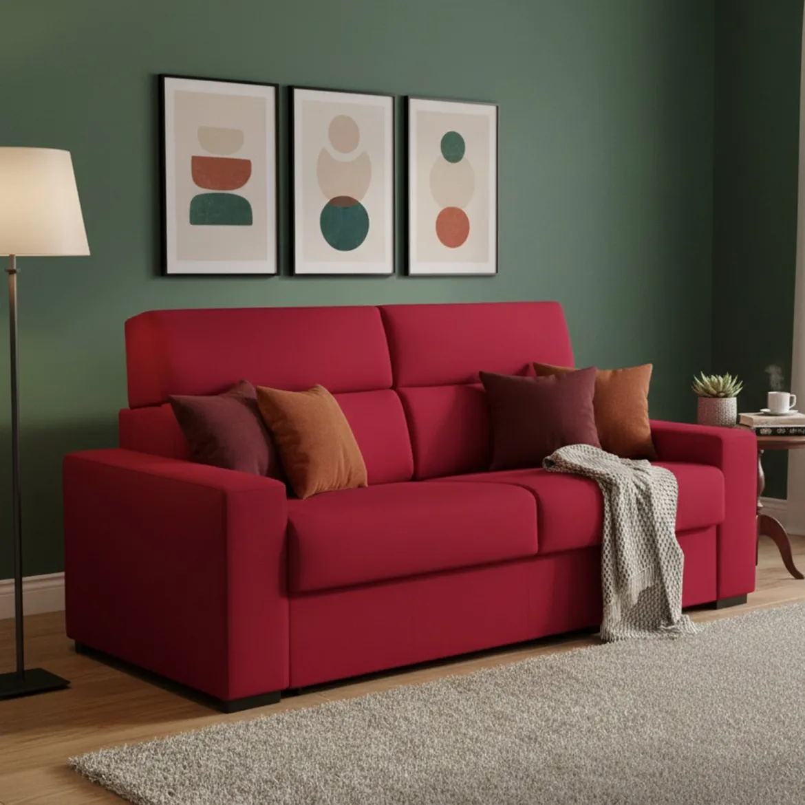 Divano Letto 2 Posti Rosso Sfoderabile Contenitore 180x95 cm, di Apertura a Ribalta Made in Italy - None