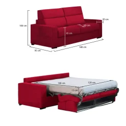 Divano Letto 2 Posti Rosso Sfoderabile Contenitore 180x95 cm, di Apertura a Ribalta Made in Italy - None