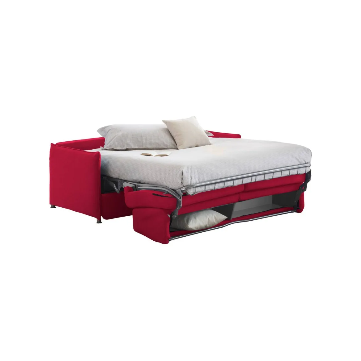 Divano Letto 2 Posti Rosso Sfoderabile Contenitore 180x95 cm, di Apertura a Ribalta Made in Italy - Trissino
