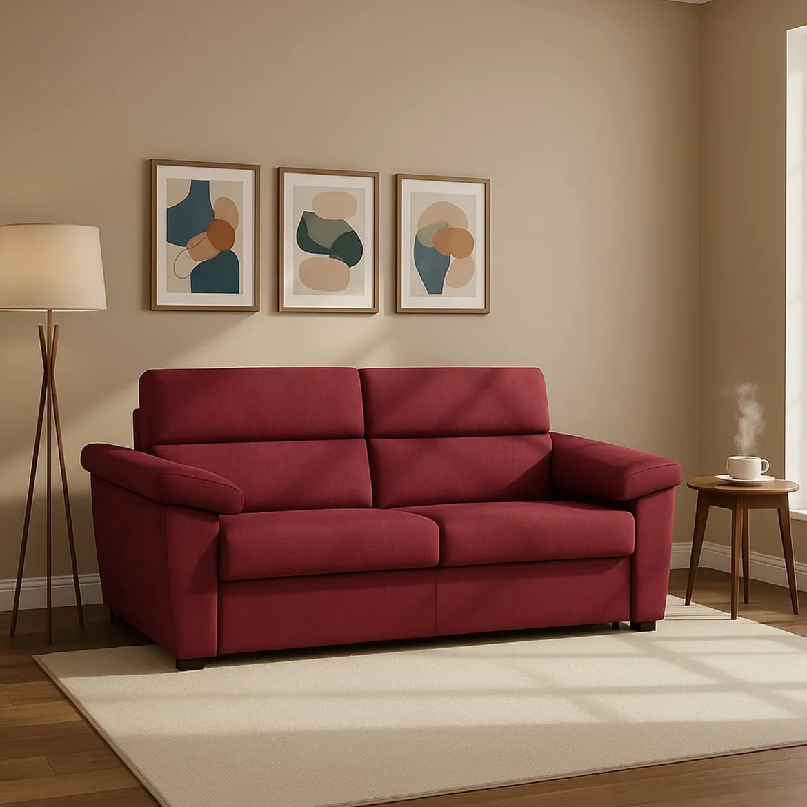 Divano Letto 2 Posti Rosso Sfoderabile Contenitore 185x95 cm, di Apertura a Ribalta Made in Italy - Tenna