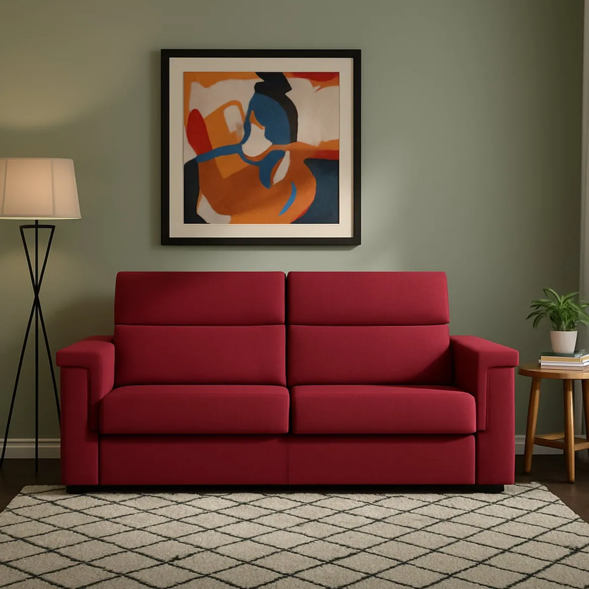 Divano Letto 2 Posti Rosso Sfoderabile Contenitore 205x95 cm, di Apertura a Ribalta Made in Italy - Brusasco