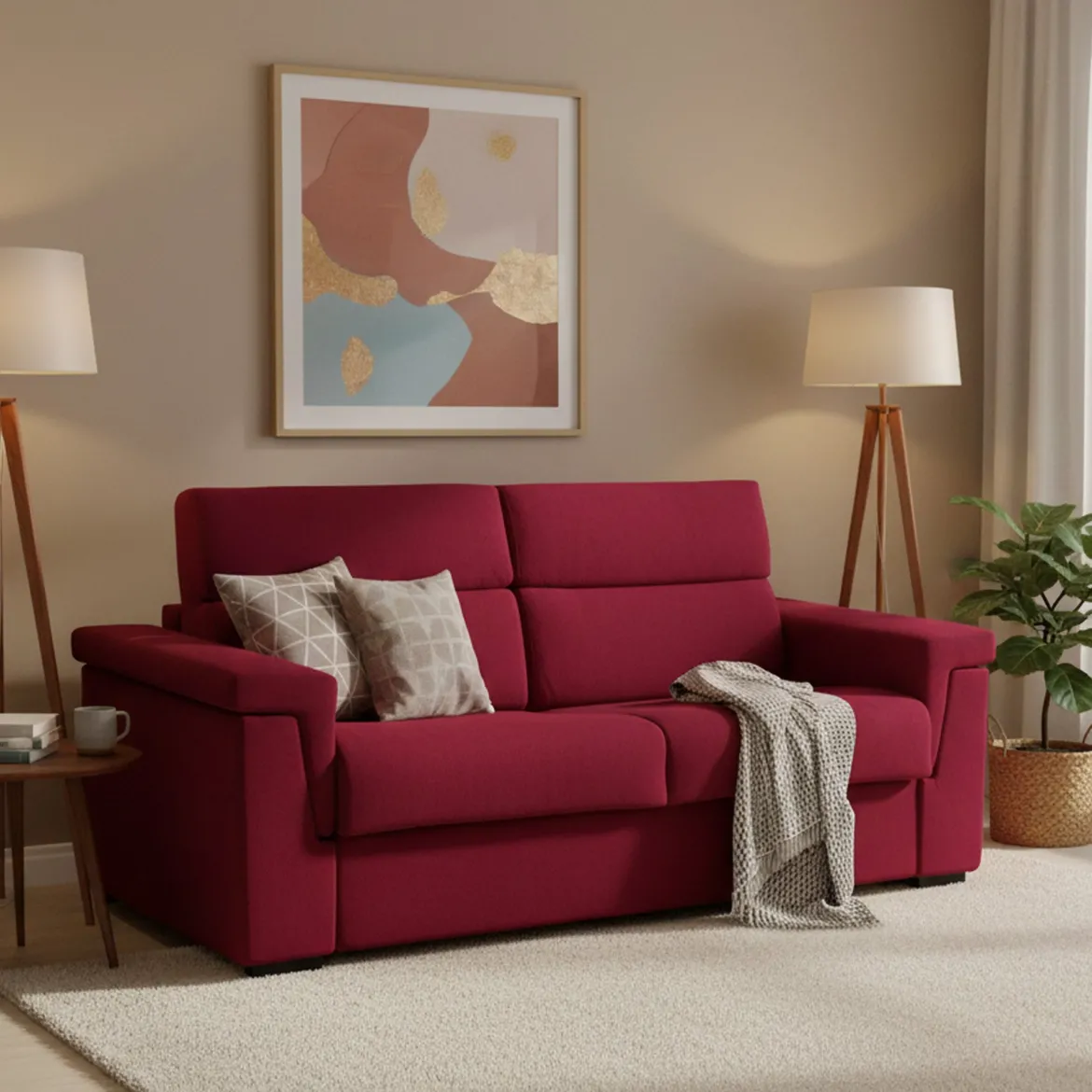 Divano Letto 3 Posti Rosso Sfoderabile Contenitore 225x95 cm, Lavabile Made in Italy - Benedetto