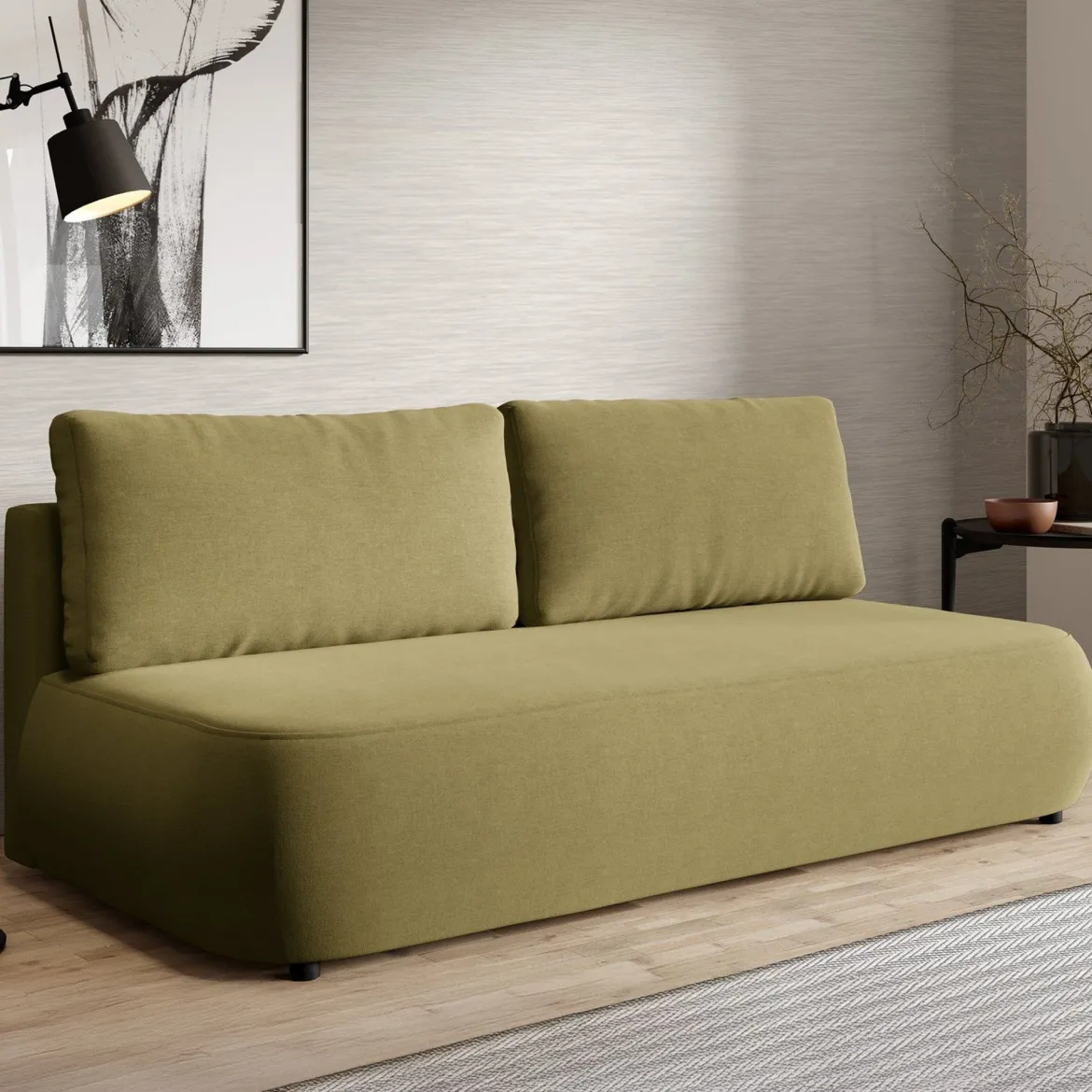 Divano Letto 2 Posti Verde Chiaro Contenitore Cuscini Sfoderabili 210x106 cm, Reclinabile - Brugnato