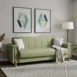 Divano Letto 3 Posti Verde Contenitore di Apertura Click-clack 226x86 cm, Lavabile - Papozze