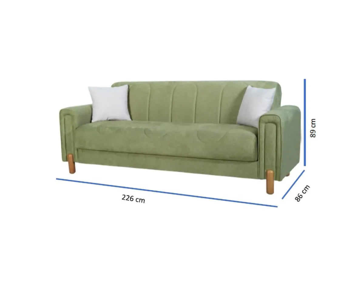 Divano Letto 3 Posti Verde Contenitore di Apertura Click-clack 226x86 cm, Lavabile - Papozze