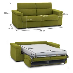 Divano Letto 2 Posti Verde Sfoderabile Contenitore 205x95 cm, di Apertura a Ribalta Made in Italy - Brusasco