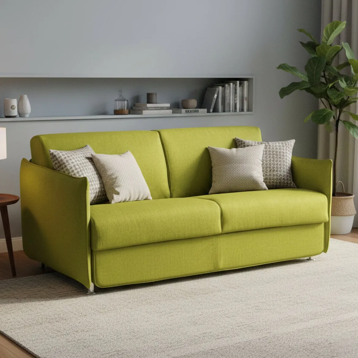Divano Letto 3 Posti Verde Sfoderabile Contenitore 200x95 cm, Lavabile Made in Italy - Gravere