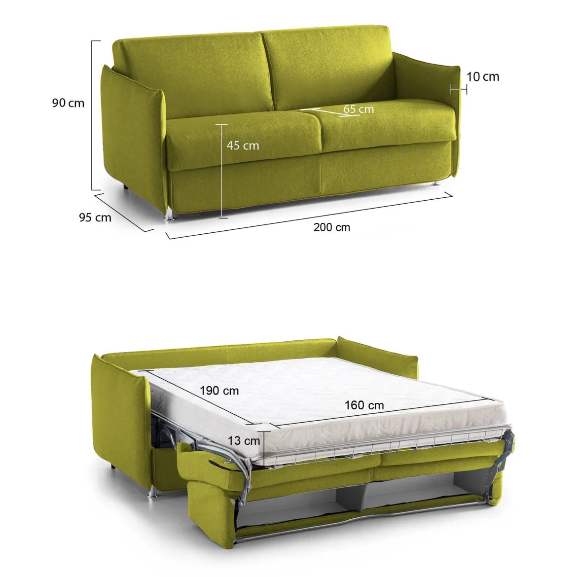 Divano Letto 3 Posti Verde Sfoderabile Contenitore 200x95 cm, Lavabile Made in Italy - Gravere
