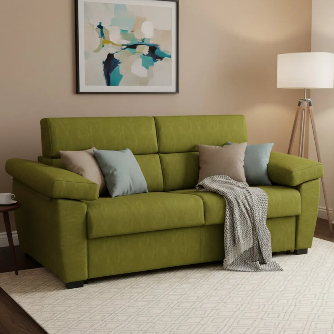 Divano Letto 3 Posti Verde Sfoderabile Lavabile 205x86 cm, Idrorepellente Letto Estraibile Made in Italy - Avellana