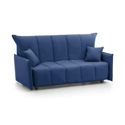 Divano Letto 2 Posti 150x90 cm Blu in Legno Massello Sfoderabile Apertura a Carrello Made in Italy Materasso 10cm Rete Elettrosaldata – Alaric