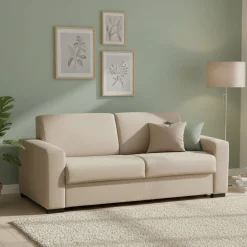 Divano Letto 2 Posti 200x95 cm con Contenitore Apertura a Ribalta in Tessuto Sfoderabile Beige Made in Italy Materasso 140x190 – Andymion