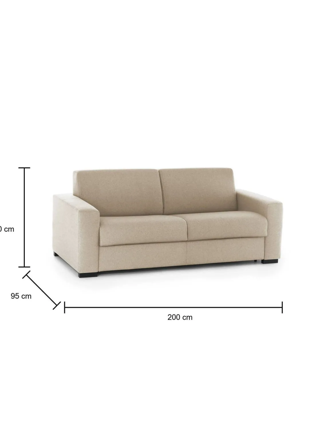 Divano Letto 2 Posti 200x95 cm con Contenitore Apertura a Ribalta in Tessuto Sfoderabile Beige Made in Italy Materasso 140x190 – Andymion