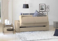 Divano Letto 2 Posti 200x95 cm con Contenitore Apertura a Ribalta in Tessuto Sfoderabile Beige Made in Italy Materasso 140x190 – Andymion